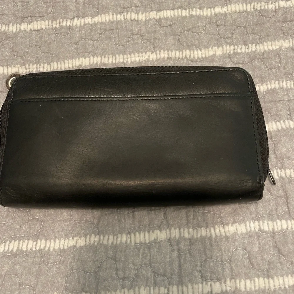 Vintage 90's Black Leather Long Zip Around Clutch Wallet